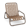 Sundance stackable cross-weave commercial patio sand chair with Textured Espresso aluminum frame and Camel woven vinyl straps