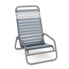 Sundance high-back vinyl strap commercial patio sand chair with Titanium Gray aluminum frame and Dusty Blue and White vinyl straps