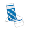 Sundance high-back vinyl strap commercial patio sand chair with white aluminum frame and alternating blue and white vinyl straps
