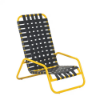 Sundance high-back cross-weave commercial patio sand chair with bright yellow aluminum frame and black woven vinyl straps