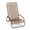 Sundance high-back cross-weave commercial patio sand chair with Textured Espresso aluminum frame and Camel woven vinyl straps