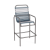 Sundance vinyl strap commercial patio bar chair with Titanium Gray aluminum frame and Dusty Blue and white vinyl straps