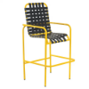 Sundance cross-weave commercial patio bar chair with bright yellow aluminum frame and black woven vinyl strap seat and back
