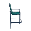 Side view of Sundance cross-weave commercial patio bar chair with Deep Blue Metallic aluminum frame and Teal woven vinyl straps