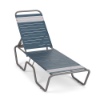 Sundance stackable aluminum vinyl strap chaise lounge with Titanium Gray frame and Dusty Blue and White vinyl straps
