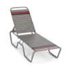 Sundance stackable aluminum vinyl strap chaise lounge with Platinum Gray frame and gray, Red, and Granite accent straps