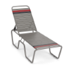 Sundance ADA accessible stackable vinyl strap chaise lounge with Platinum frame and gray, red, and Granite accent vinyl straps