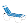 Sundance ADA accessible stackable vinyl strap chaise lounge with white aluminum frame, blue and white vinyl straps, and adjustable back