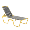 Sundance ADA accessible stackable cross-weave chaise lounge with bright yellow aluminum frame, gray woven vinyl straps, and adjustable back