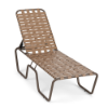 Sundance ADA accessible stackable cross-weave chaise lounge with Textured Espresso aluminum frame, Camel woven vinyl straps, and adjustable back