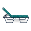 Side view of Sundance ADA accessible stackable cross-weave chaise lounge with Deep Blue Metallic frame and Teal woven vinyl straps