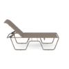 Side view of Sundance stackable ADA accessible sling chaise lounge with Satin Amber aluminum frame, Sisal Tungsten sling fabric, and adjustable back