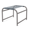 Sundance vinyl strap commercial patio ottoman with Titanium Gray aluminum frame and Dusty Blue vinyl straps