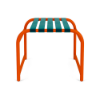 Front view of Sundance vinyl strap commercial patio ottoman with Orange Burst aluminum frame and Teal vinyl straps