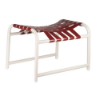 Sundance cross-weave commercial patio ottoman with white aluminum frame and red woven vinyl straps