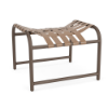 Sundance cross-weave commercial patio ottoman with Textured Espresso aluminum frame and Camel woven vinyl straps
