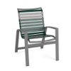 Skyline vinyl strap commercial patio dining chair with gray aluminum frame and Sherwood Green vinyl strap seat and back