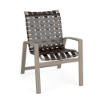 Skyline cross weave commercial patio dining chair with Satin Amber aluminum frame and bronze woven vinyl strap seat and back