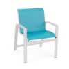 Skyline sling commercial patio dining chair with Sky White aluminum frame and Aruba turquoise sling fabric