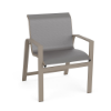 Skyline sling commercial patio dining chair with Satin Amber aluminum frame and Metallica Platinum gray sling fabric