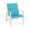 Skyline padded sling commercial patio dining chair with Sky White aluminum frame and Aruba turquoise padded sling fabric