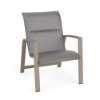Skyline padded sling commercial patio dining chair with Satin Amber aluminum frame and Metallica Platinum gray padded sling fabric