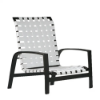 	Skyline stackable cross-weave commercial patio sand chair with dark aluminum frame and white woven vinyl straps