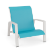 Skyline stackable sling commercial patio sand chair with Sky White aluminum frame and bright Aruba turquoise sling seat and back