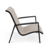 Skyline stackable sling commercial patio sand chair with Satin Amber aluminum frame and Metallica Platinum gray sling seat and back