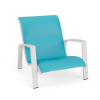 Skyline stackable padded sling commercial patio sand chair with Sky White aluminum frame and bright Aruba turquoise padded sling seat and back