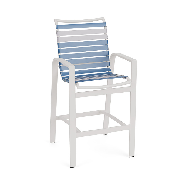 Skyline vinyl strap commercial patio bar chair with white aluminum frame and Sky Blue vinyl strap seat and back