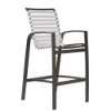 Skyline vinyl strap commercial patio bar chair with dark aluminum frame, white vinyl strap seat and back, armrests, and footrest
