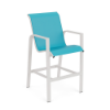Skyline sling commercial patio bar chair with Sky White aluminum frame and bright Aruba blue sling seat and back