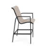 Side view of Skyline sling commercial patio bar chair with Starlight Black aluminum frame and Cane Oyster sling seat and back
