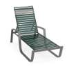 Skyline vinyl strap commercial poolside chaise lounge with Slate Grey aluminum frame, Sherwood Green vinyl straps, arms, and adjustable back