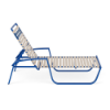 Side view of Skyline vinyl strap commercial poolside chaise lounge with Royal Blue aluminum frame, Off White vinyl straps, and adjustable back
