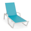Skyline sling commercial poolside chaise lounge with Sky White aluminum frame, Aruba turquoise sling fabric, arms, and adjustable back