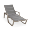 Skyline padded sling commercial poolside chaise lounge with Satin Amber aluminum frame, Metallica Platinum padded sling, and adjustable back