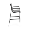 Side view of Metro padded sling commercial patio bar chair with Starlight Black aluminum frame, Metallica Platinum padded sling, and footrest