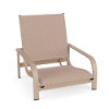 Arc sling commercial patio sand chair with Satin Amber aluminum frame, Charm Tango sling seat and back, and curved armrests