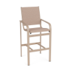 Arc sling commercial patio bar chair with Satin Amber aluminum frame, Charm Tango sling seat and back, and integrated footrest
