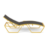 Side view of Arc sling commercial poolside chaise lounge with Yellow aluminum frame, Metallica Smoke sling, and adjustable reclining backrest