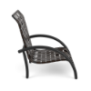 Side view of Velocity cross-weave commercial patio sand chair with Starlight Black aluminum frame and Bronze woven vinyl straps