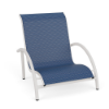 Velocity sling commercial patio sand chair with Sky White aluminum frame and blue Nautica sling seat and back