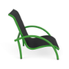 Side view of Velocity sling commercial patio sand chair with Lime Green aluminum frame and Black sling seat and back