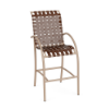 Velocity cross-weave commercial patio bar chair with Textured Antique Beige aluminum frame and Saddle woven vinyl straps