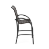 Side view of Velocity cross-weave commercial patio bar chair with Starlight Black aluminum frame and Bronze woven vinyl straps