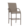 Velocity sling commercial patio bar chair with Textured Espresso aluminum frame, Taupe Tweed sling seat and back, and footrest