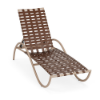 Velocity cross-weave commercial poolside chaise lounge with Textured Antique Beige aluminum frame, Saddle woven vinyl straps, and adjustable back