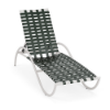 Velocity cross-weave commercial poolside chaise lounge with Sky White aluminum frame, Holly Green woven vinyl straps, and adjustable back
